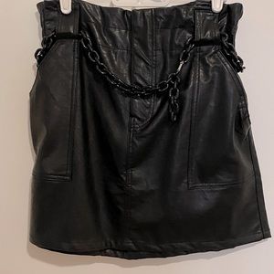 Paper bag leather mini skirt